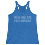 Women's Blue Work In Progress Gym Racerback Tank Top