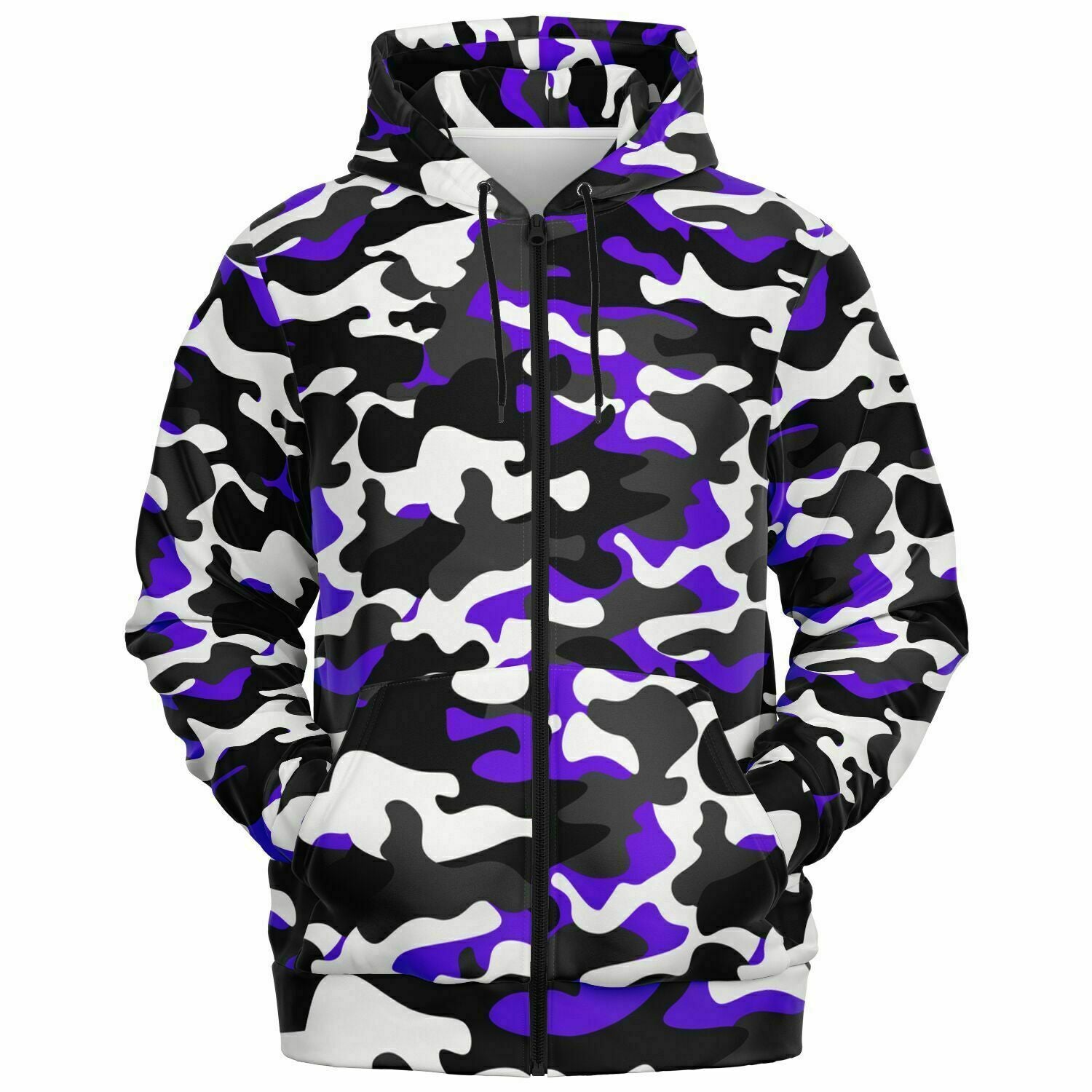 Urban Jungle Purple White Black Camouflage Athletic Zip-Up Hoodie