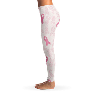 Women's Breast Cancer Awareness Month Pink Ribbons Mid-rise Leggings Left