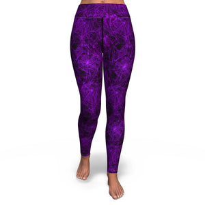 Women's Purple Neon Spider Web Halloween High-waisted Yoga Leggings Front