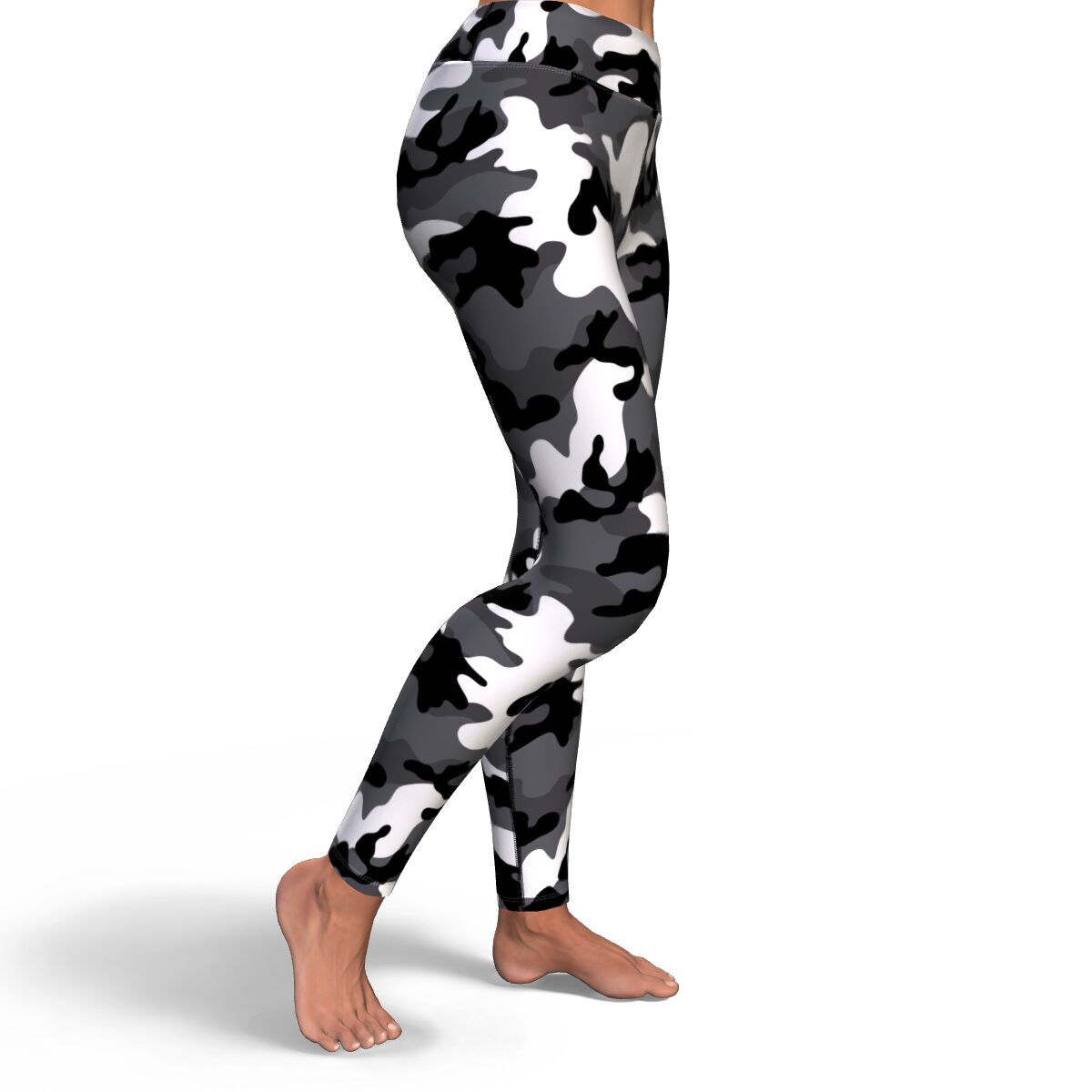 Women's Black White Camouflage High-waisted Yoga Leggings Right