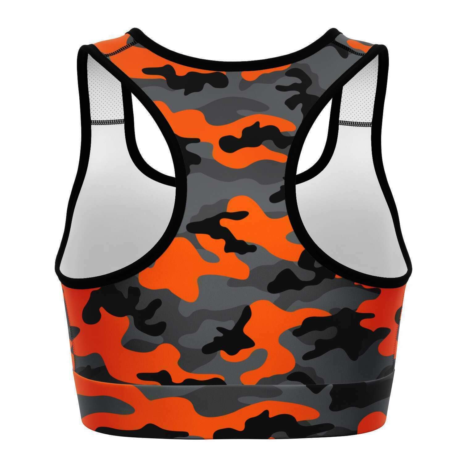 Women's Black Orange Camouflage Athletic Sports Bra Back