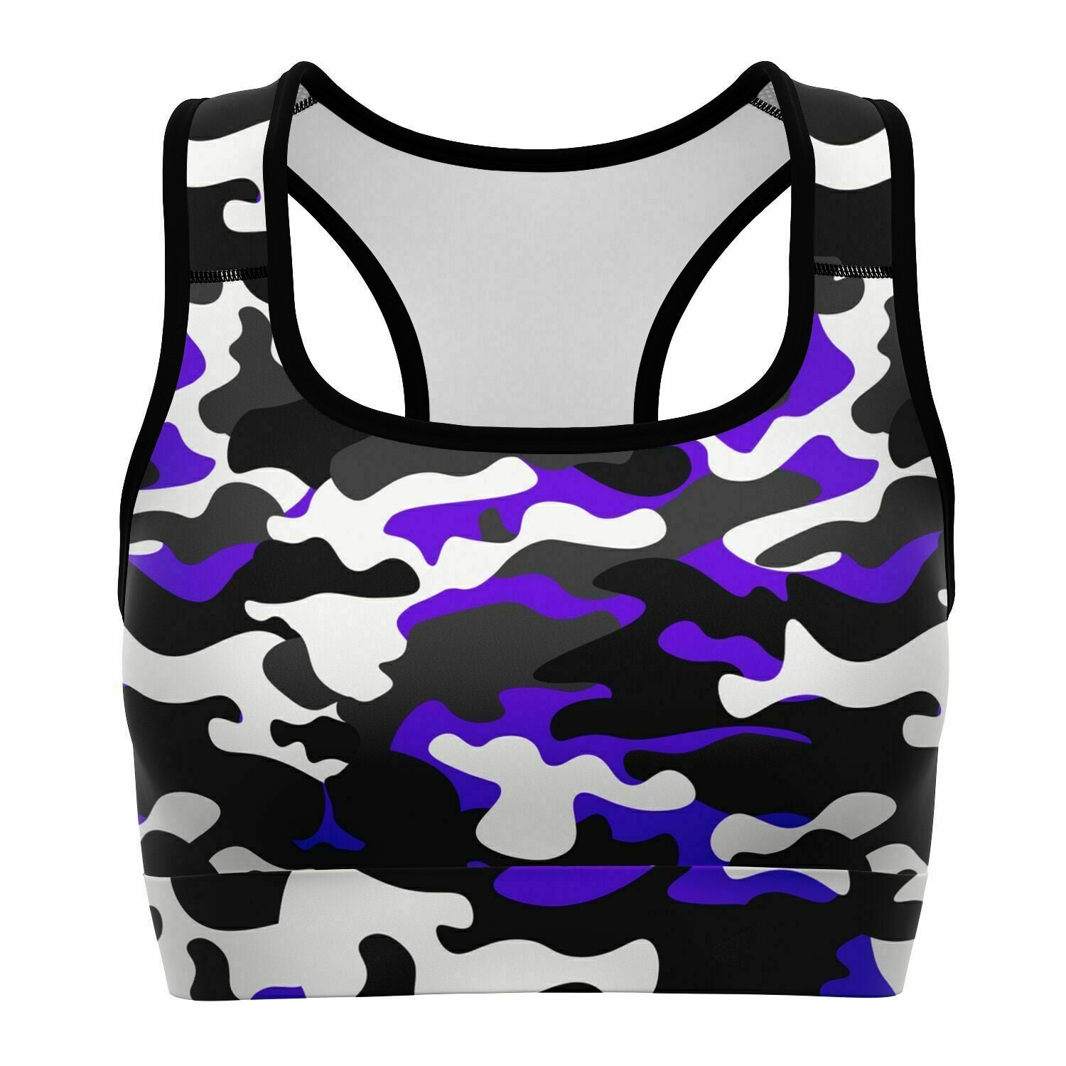 Women's Urban Jungle Purple White Black Camouflage Athletic Sports Bra