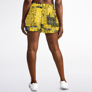 Yellow Paisley Patchwork Running Shorts