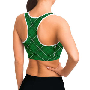 Women's Tradition Irish Green Plaid Athletic Sports Bra Model Right