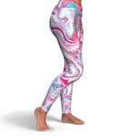 Women's Pink Blue Marble Paint Swirls High-waisted Yoga Leggings Right