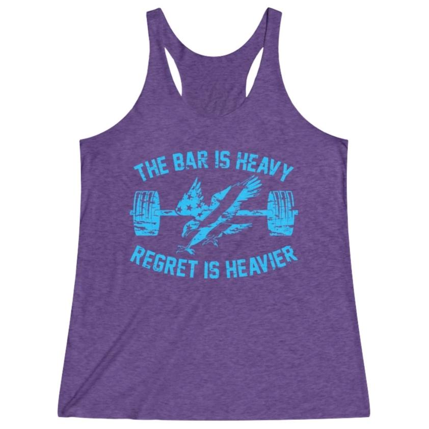 Women's Purple Blue Bar Is Heavy Regret Is Heavier Fitness Gym Racerback Tank Top