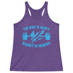 Women's Purple Blue Bar Is Heavy Regret Is Heavier Fitness Gym Racerback Tank Top