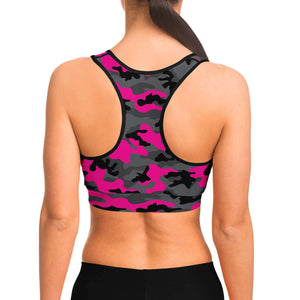 Women's Black Pink Camouflage Athletic Sports Bra Model Back