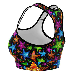 Women's Christmas Stars Lights Athletic Sports Bra Left