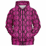 Unisex Pink Snakeskin Reptile Pattern Print Zip-Up Hoodie