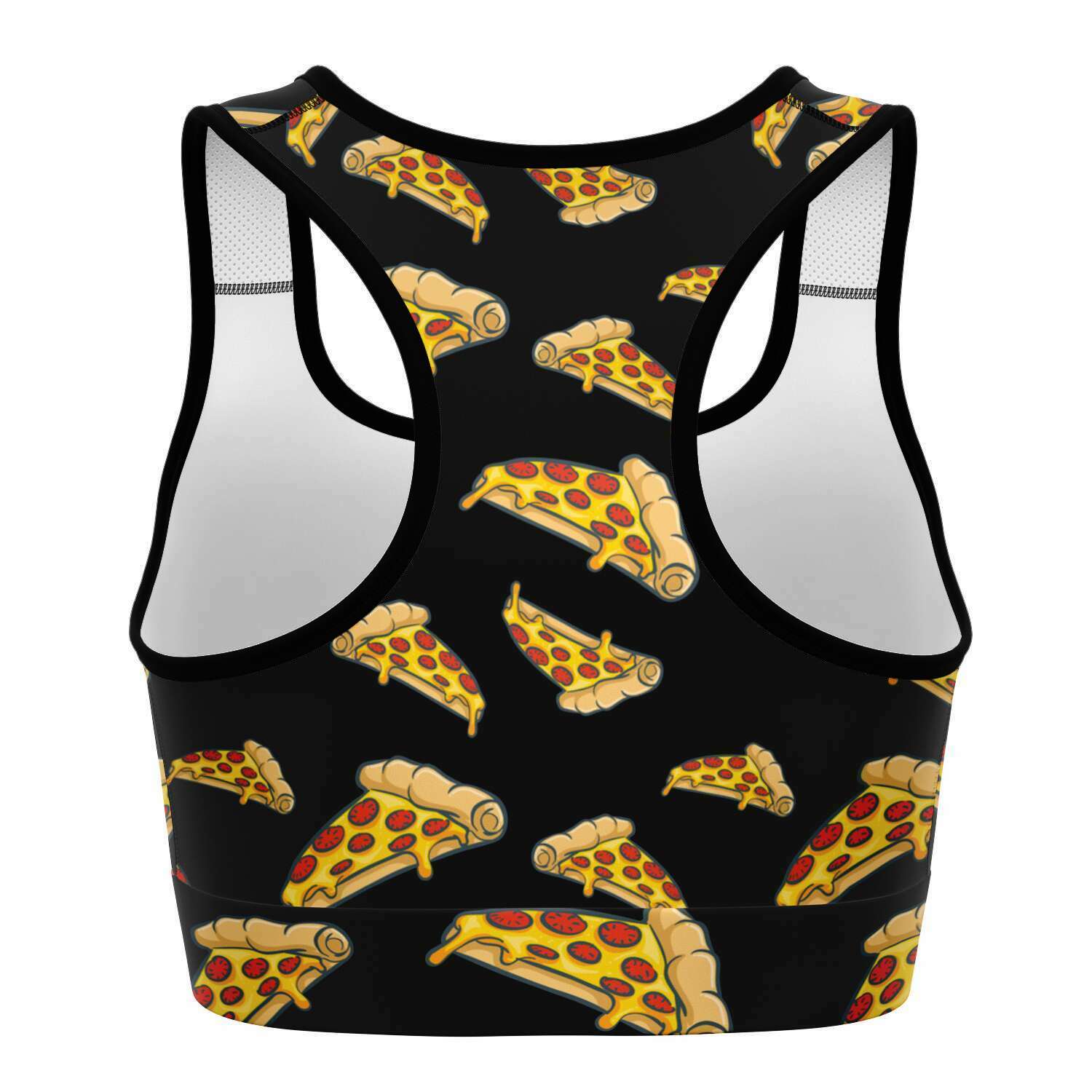 Women's Late Night Hot Pepperoni Pizza Party Athletic Sports Bra Back