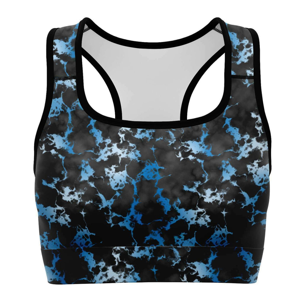 Women's Blue Gilded Marble Athletic Sports Bra