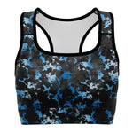 Women's Blue Gilded Marble Athletic Sports Bra