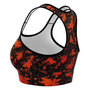 Women's Orange Digital Camouflage Athletic Sports Bra Left