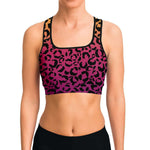 Women's Red Yellow Gradient Leopard Cheetah Print Athletic Sports Bra Model Front