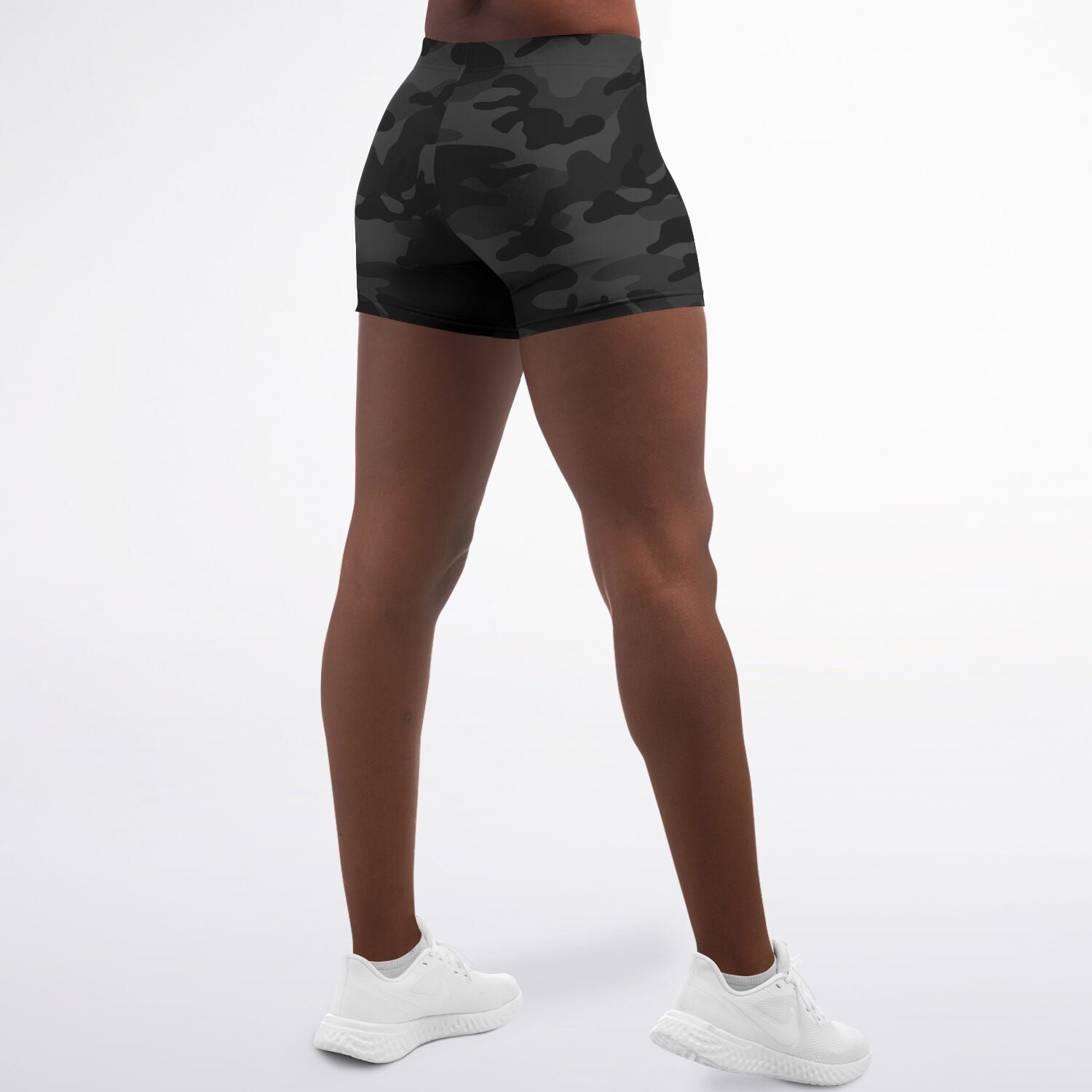 Women's All Black Camouflage Mid-rise Athletic Booty Shorts