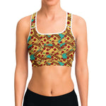 Women's Polka Dot Pizza Lovers Party Athletic Sports Bra Model Front