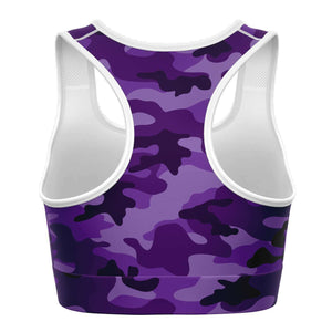Women's All Purple Camouflage Athletic Sports Bra Back