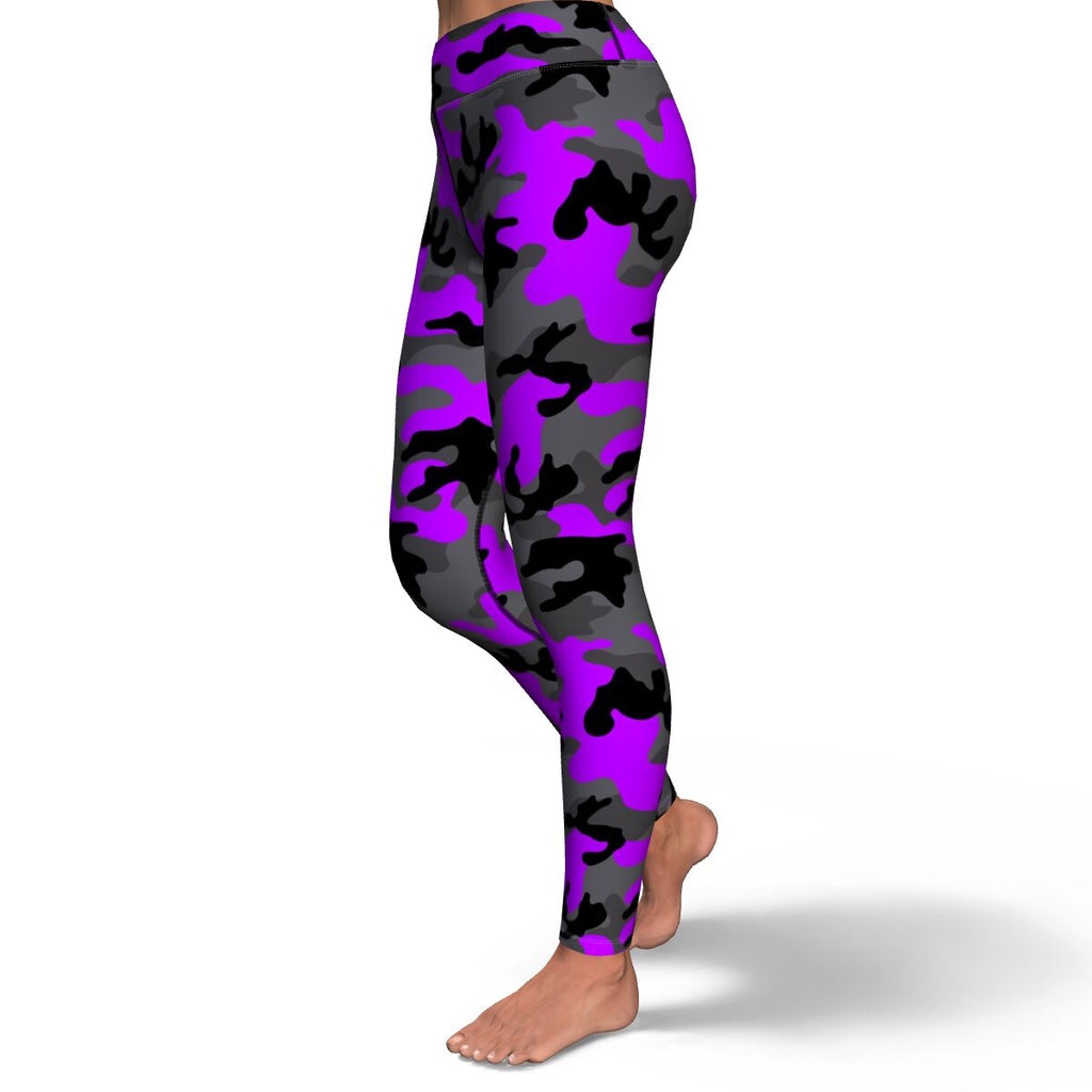 Women's Black Purple Camouflage High-waisted Yoga Leggings