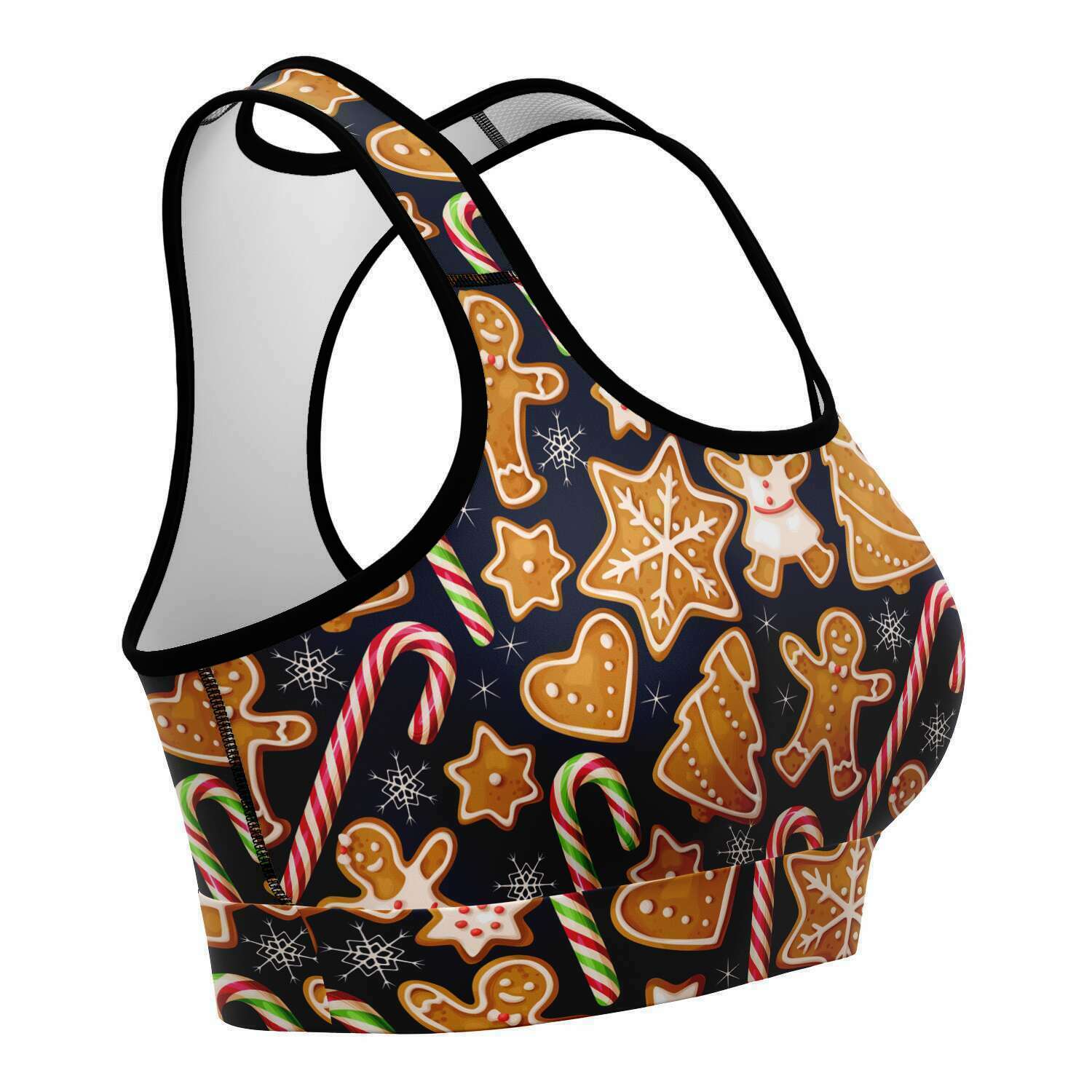 Women's Gingerbread Christmas Cookies Peppermint Candy Canes Athletic Sports Bra Right