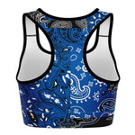 Black White Paisley Patchwork Sports Bra Back