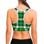 Women's Irish Green Tartan St. Patrick's Day Athletic Sports Bra Model Back
