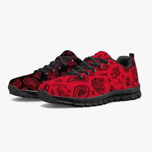 Women's Black Red Paisley Bandana Gym Workout Running Sneakers Overview