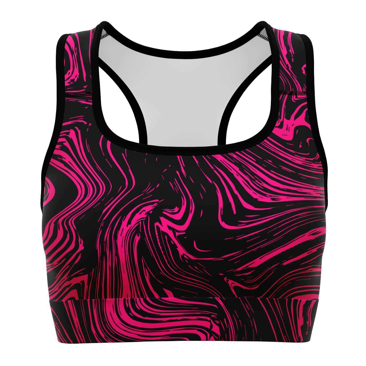 Women's Black Pink Marble Swirl Athletic Sports Bra