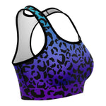 Women's Purple Blue Gradient Leopard Cheetah Print Athletic Sports Bra Right
