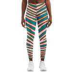 Women's Miami Football Teal Orange Wild Zebra Stripe Animal Pattern Mid-Rise Yoga Leggings