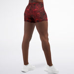 Women's Mid-rise Neon Red Spider Web Halloween Athletic Booty Shorts