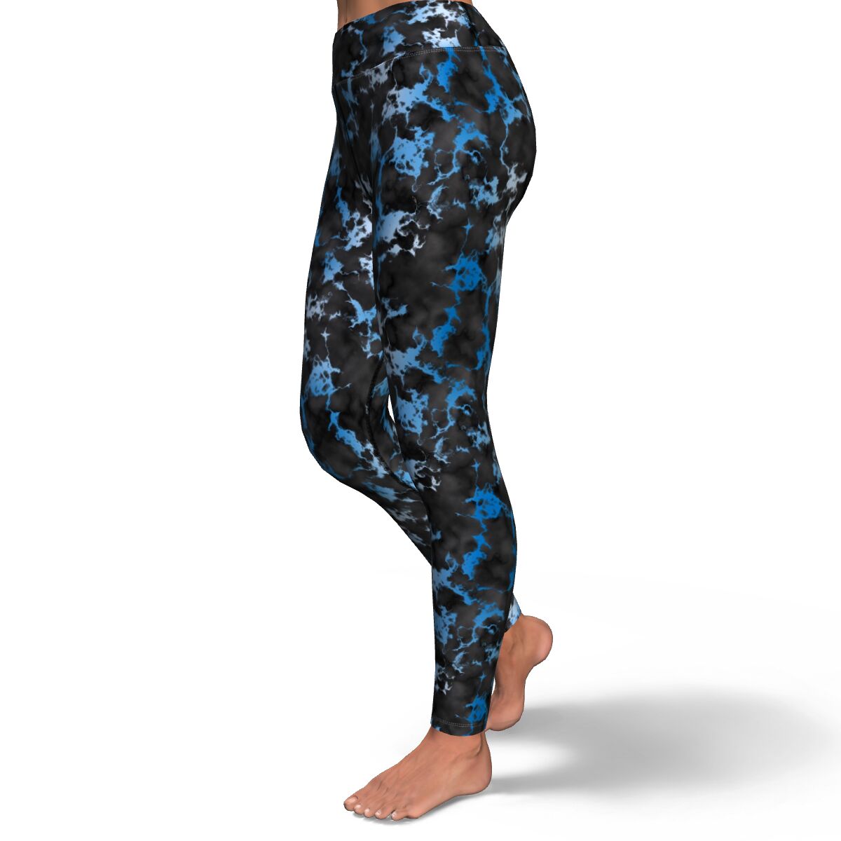 Women's Blue Gilded Marble High-waisted Yoga Leggings