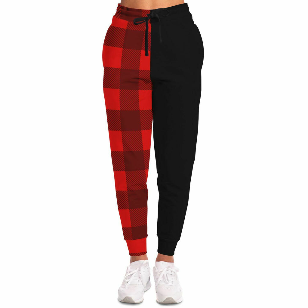 Red Black Plaid Two-Tone Camo Joggers