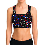 Women's Star Spangled July Confetti Athletic Sports Bra Model Front