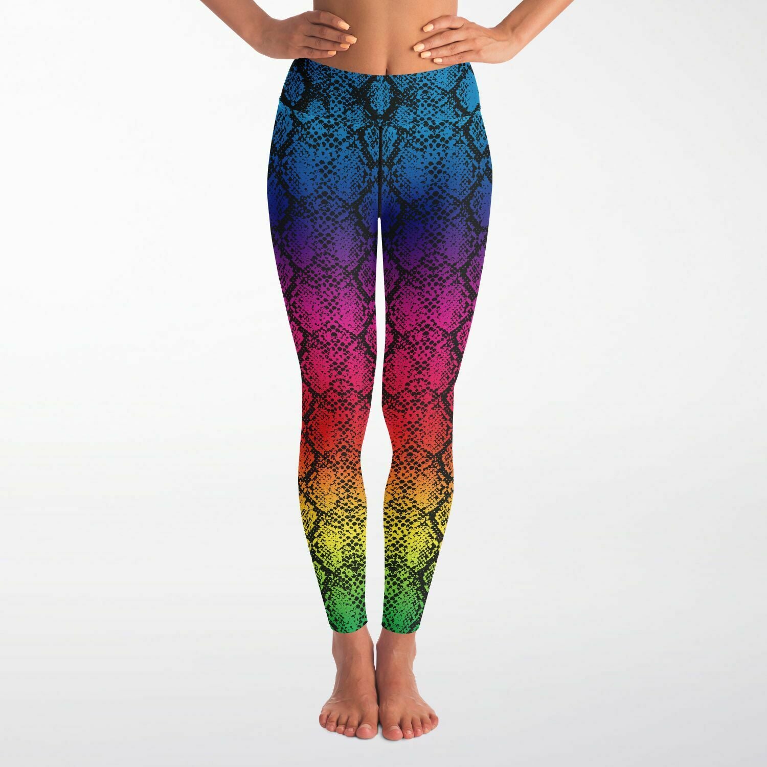 Women's Rainbow Gradient Snakeskin Reptile Print High-waisted Yoga Leggings