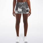 Black White Paisley Patchwork Athletic Shorts