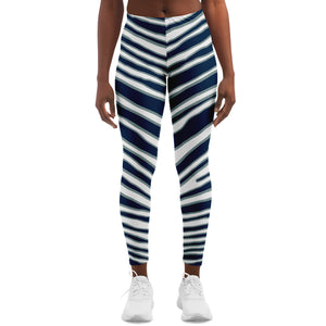 Women's Dallas Football Navy Blue Wild Zebra Stripe Animal Pattern Mid-rise Athletic Yoga Leggings