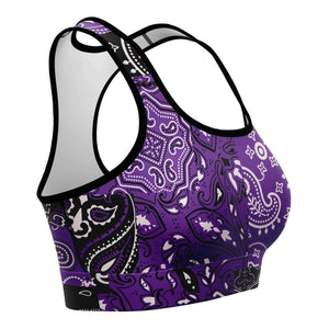 Women's Purple Paisley Patchwork Athletic Sports Bra Right