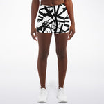 Women's 80s Eruption Black & White Rock Roll Music Guitar Stripes Mid-rise Athletic Booty Shorts