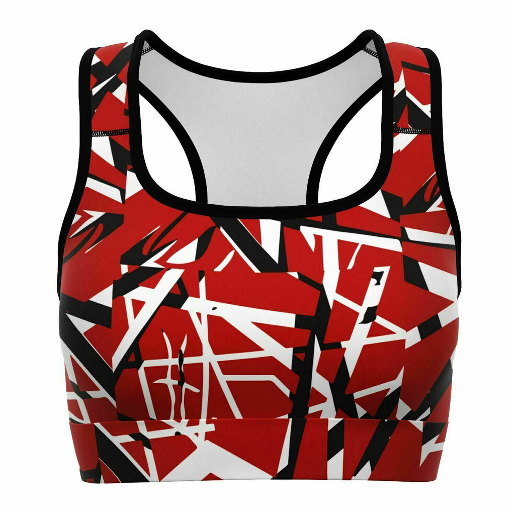 80s EVH Red Rock Roll Music Frankenstrat Guitar Stripes Athletic Sports Bra