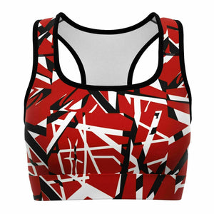 80s EVH Red Rock Roll Music Frankenstrat Guitar Stripes Athletic Sports Bra