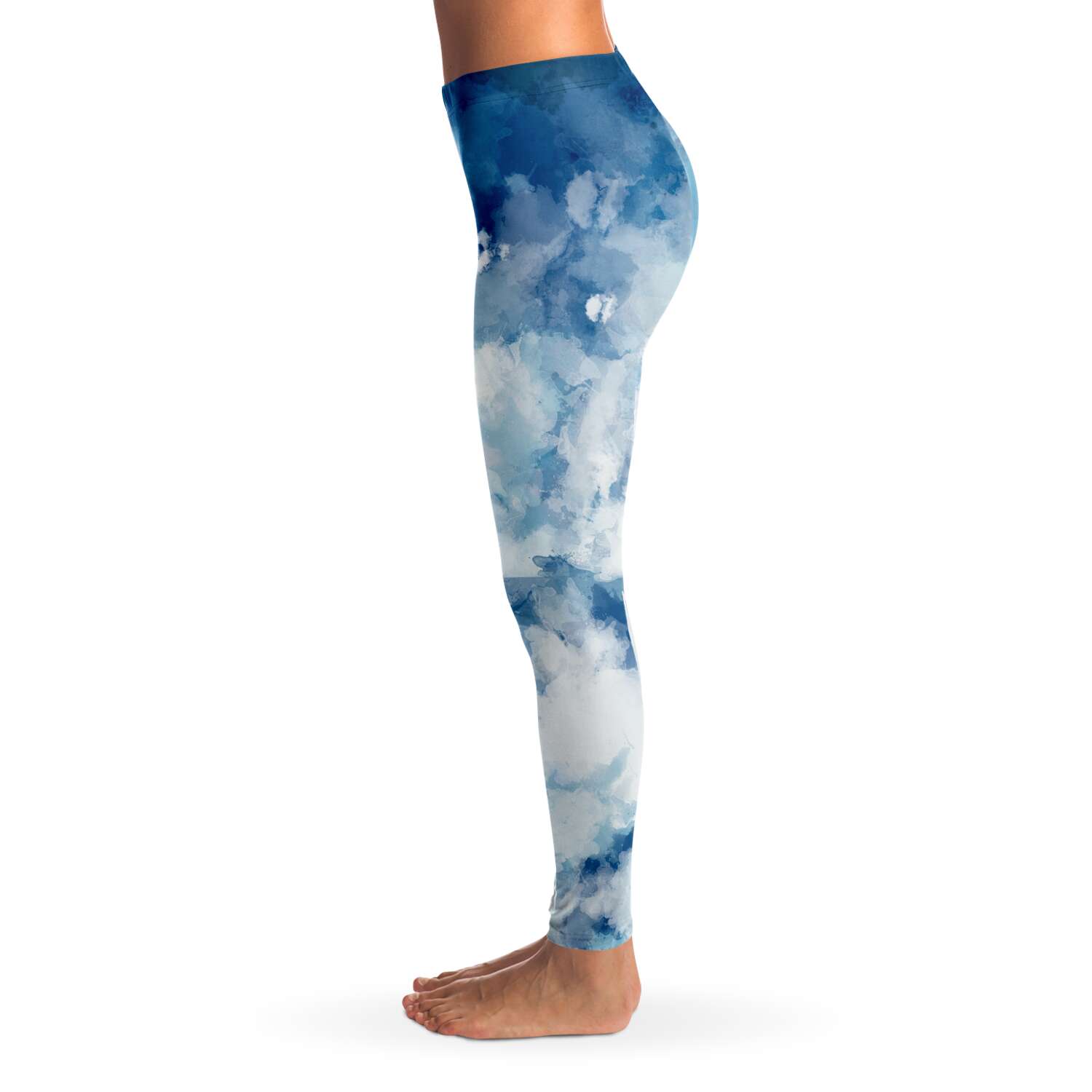 Women's Head In The Clouds Blue White Tie-Dye Mid-rise Yoga Leggings Left