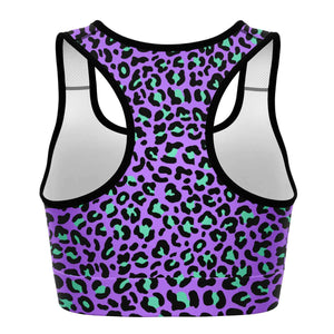 Women's Purple Wild Leopard Cheetah Print Athletic Sports Bra Back