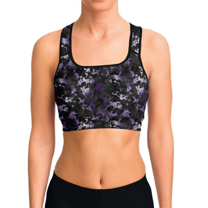 Women's Royal Purple Gilded Marble Athletic Sports Bra Model Front
