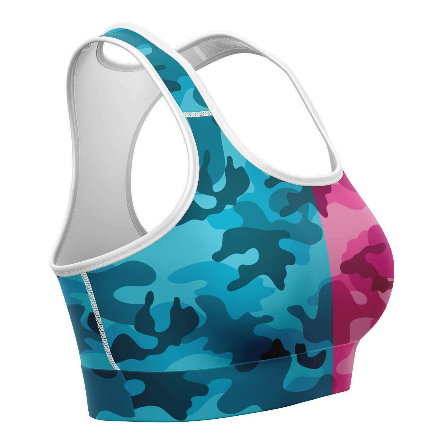 Women's All Cyan Pink Camouflage Athletic Sports Bra Right
