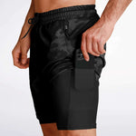Men's 2-in-1 All Midnight Black Mamba Camouflage Gym Shorts