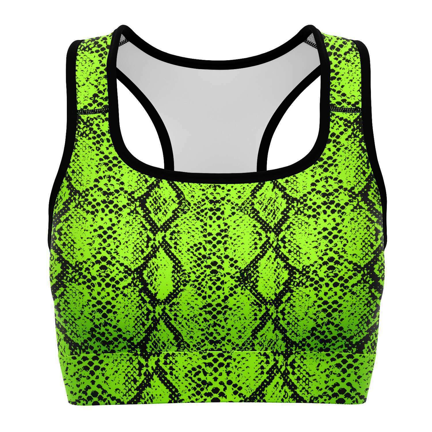 Women's Green Snakeskin Reptile Print Athletic Sports Bra