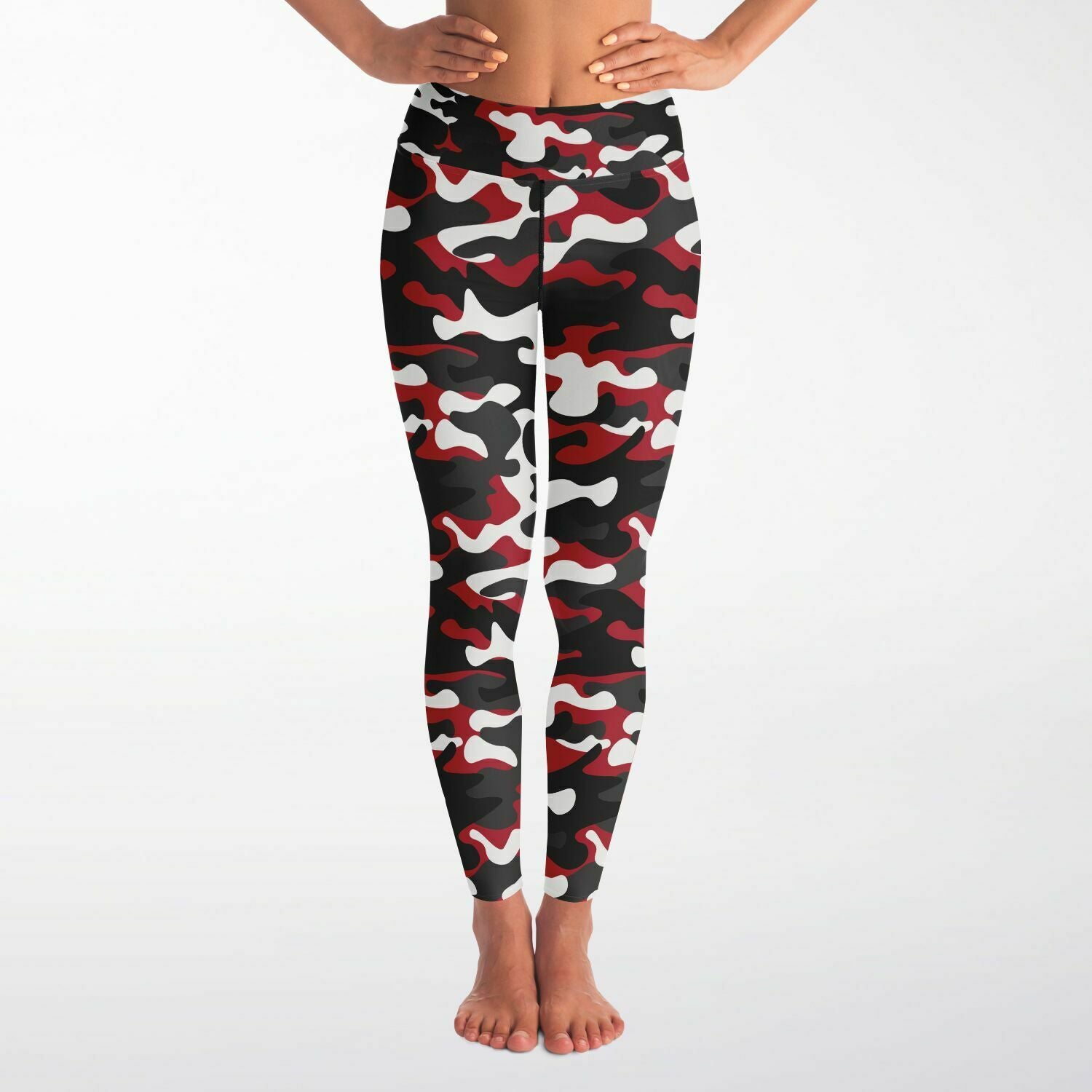 Women's Urban Jungle Red White Black Camouflage High-waisted Yoga Leggings 