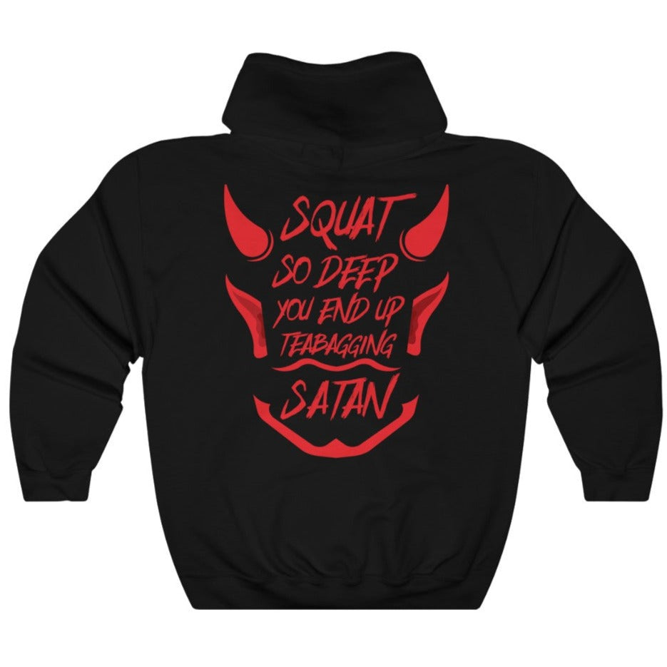Black Red Squat So Deep Strong Gym Fitness Weightlifting Powerlifting CrossFit Muscle Hoodie Back